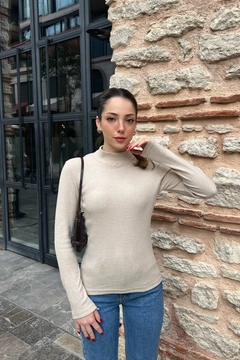 A wholesale clothing model wears lav10104-half-turtleneck-ribbed-sweater, Turkish wholesale Blouse of la & vetta