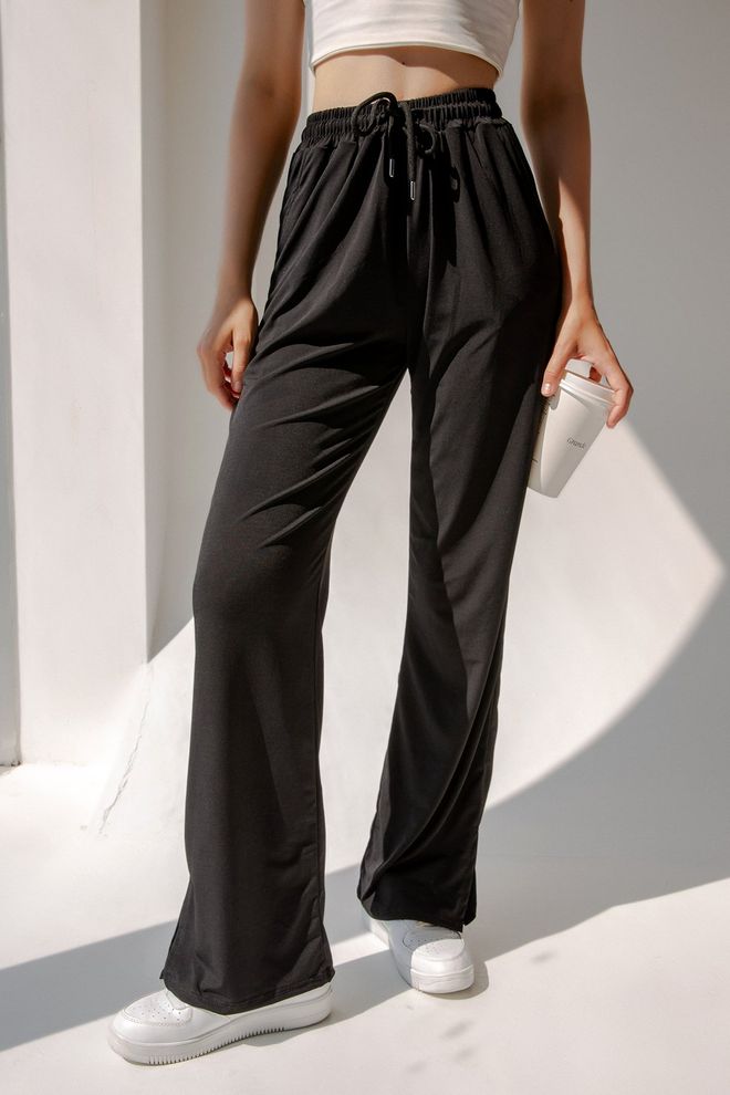 la & vetta Lycra joggingbroek met hoge taille en split Groothandel Kleding Casual
