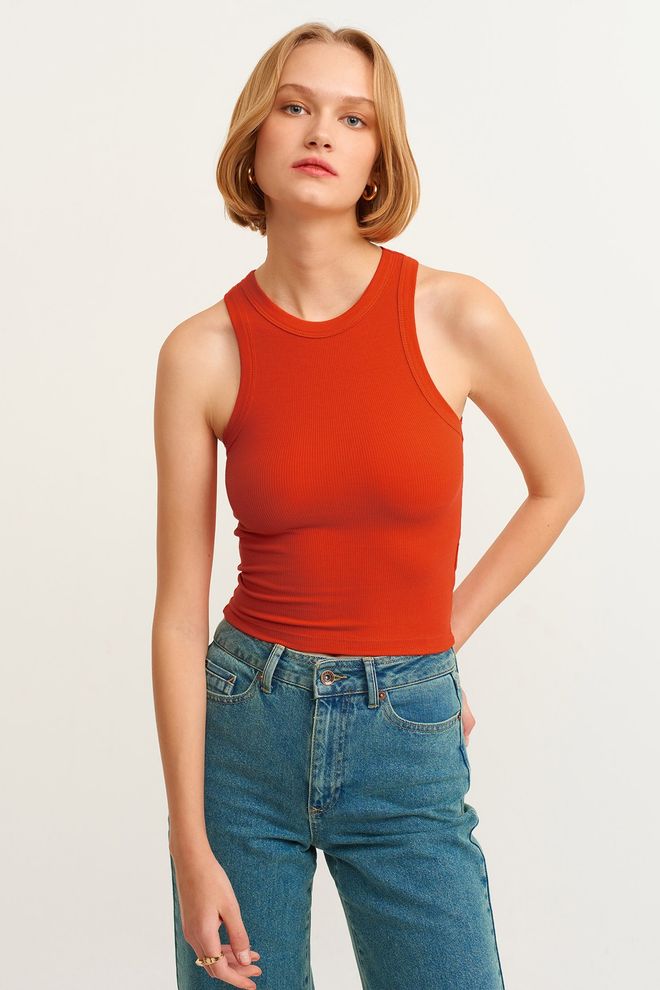 la & vetta Ribbed Halter Neck Megzti Apatiniai Marškinėliai Granatų Gėlė Didmeninė prekyba drabužiais Kokteilinė
