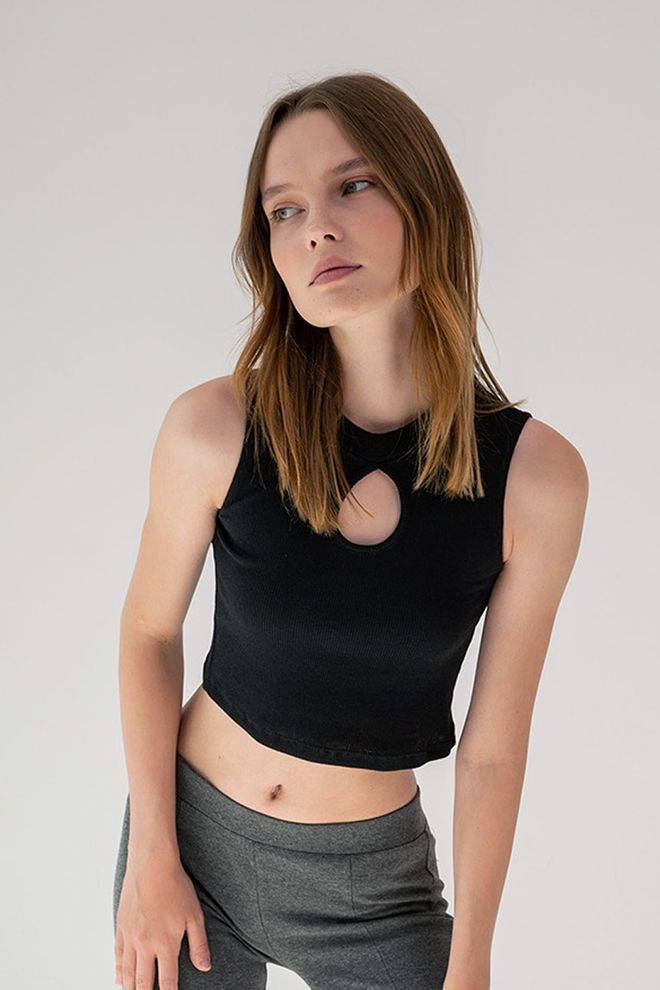 la & vetta Blusa Corta De Punto Con Cordones Y Detalle De Cuello Ropa al por mayor Casual