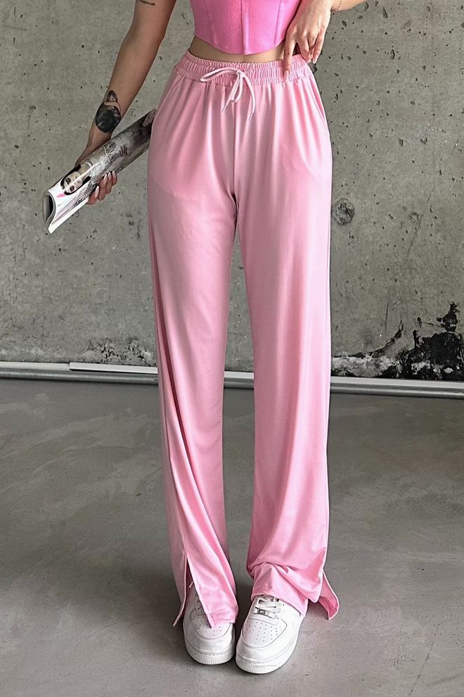 la & vetta Lycra Joggingbroek Met Hoge Taille En Split Groothandel Kleding Casual