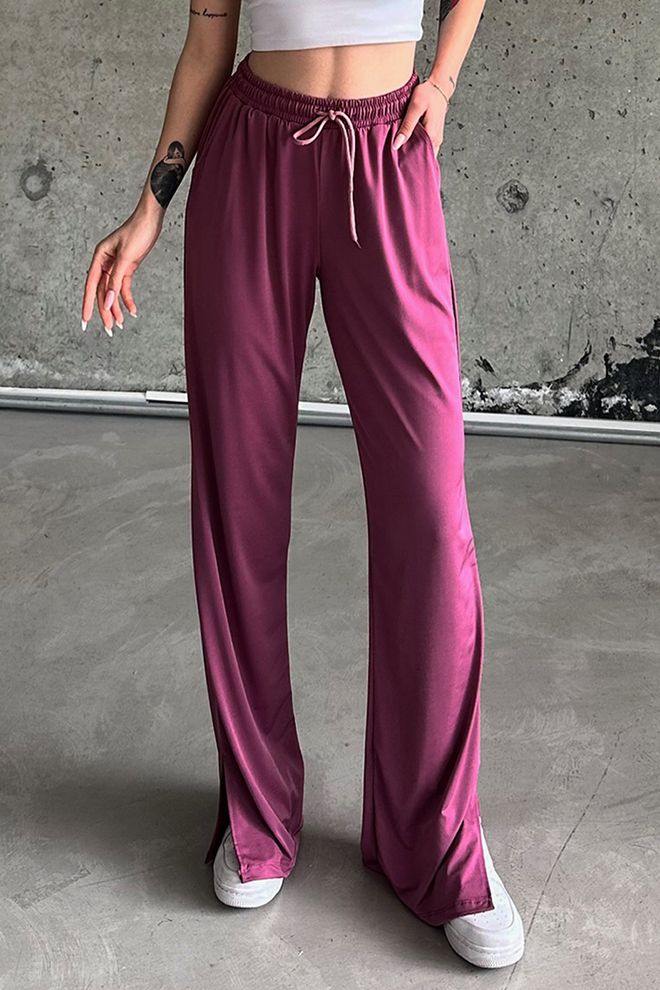 la & vetta Lycra Joggingbroek Met Hoge Taille En Split Groothandel Kleding Casual