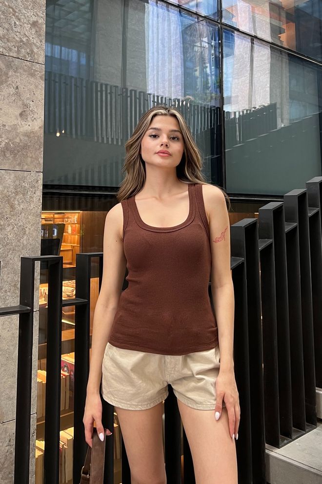 la & vetta Basic Strappy Blouse Dark Brown Wholesale Clothing 5