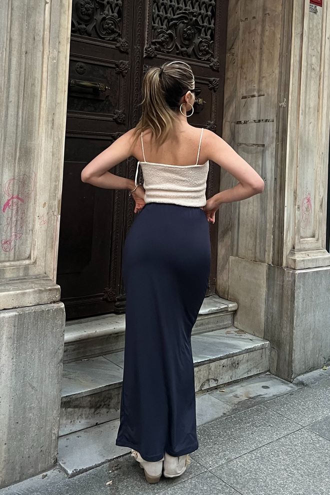 la & vetta Maxi Basic Skirt Navy Blue Wholesale Clothing Summer