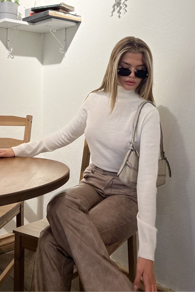 la & vetta Rollkragenpullover Lockere Rollkragenpullover Strickbluse – Weiß Großhandelskleidung Lässig