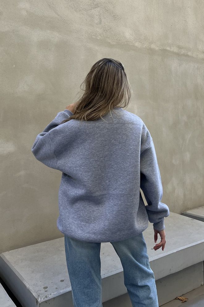 la & vetta Basic Crew Neck Oversize Sweatshirt Gray Wholesale Clothing Sport