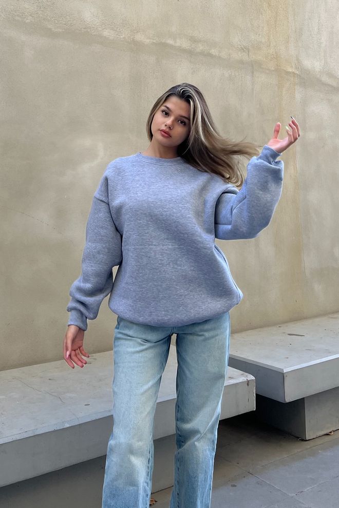 la & vetta Basic Crew Neck Oversize Sweatshirt Gray Wholesale Clothing Winter