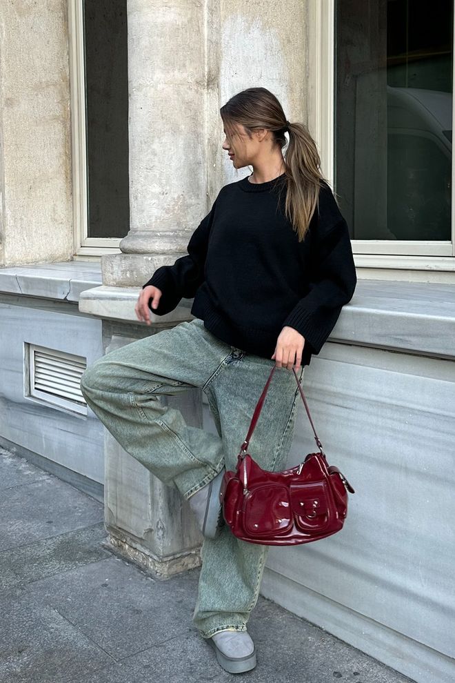 la & vetta Pulover Oversize Tricot Cu Gât Negru Îmbrăcăminte cu ridicata Întâlnire