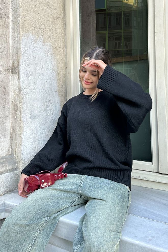la & vetta Pulover Oversize Tricot Cu Gât Negru Îmbrăcăminte cu ridicata Zi de naștere