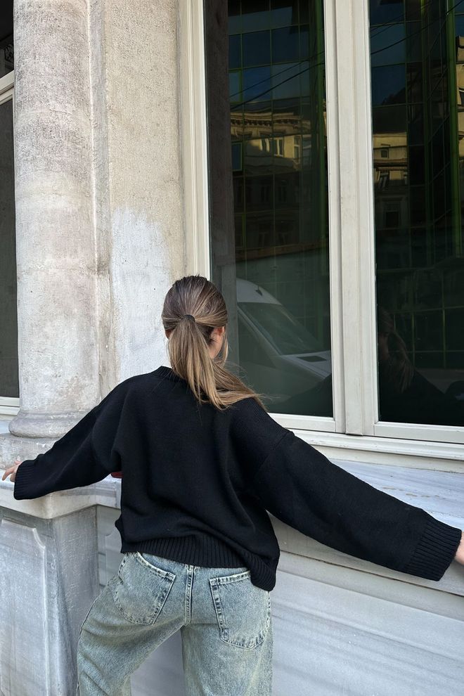 la & vetta Pulover Oversize Tricot Cu Gât Negru Îmbrăcăminte cu ridicata 5