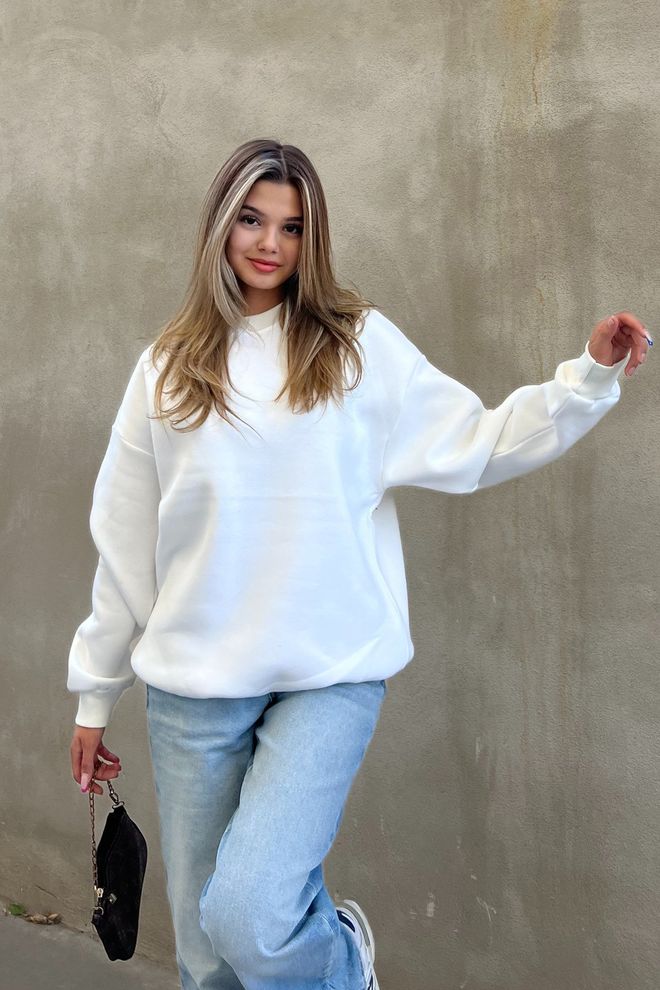 la & vetta Basic Crew Neck Oversize Sweatshirt White Wholesale Clothing Lounge