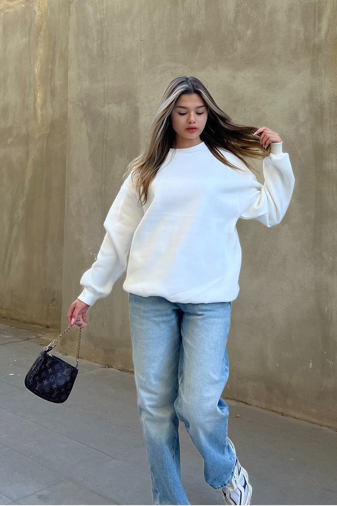 la & vetta Basic Crew Neck Oversize Sweatshirt White Wholesale Clothing Winter