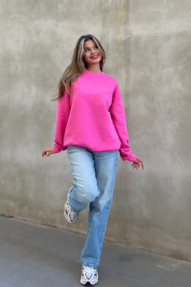la & vetta Basic Crew Neck Oversize Sweatshirt Pink Wholesale Clothing Winter