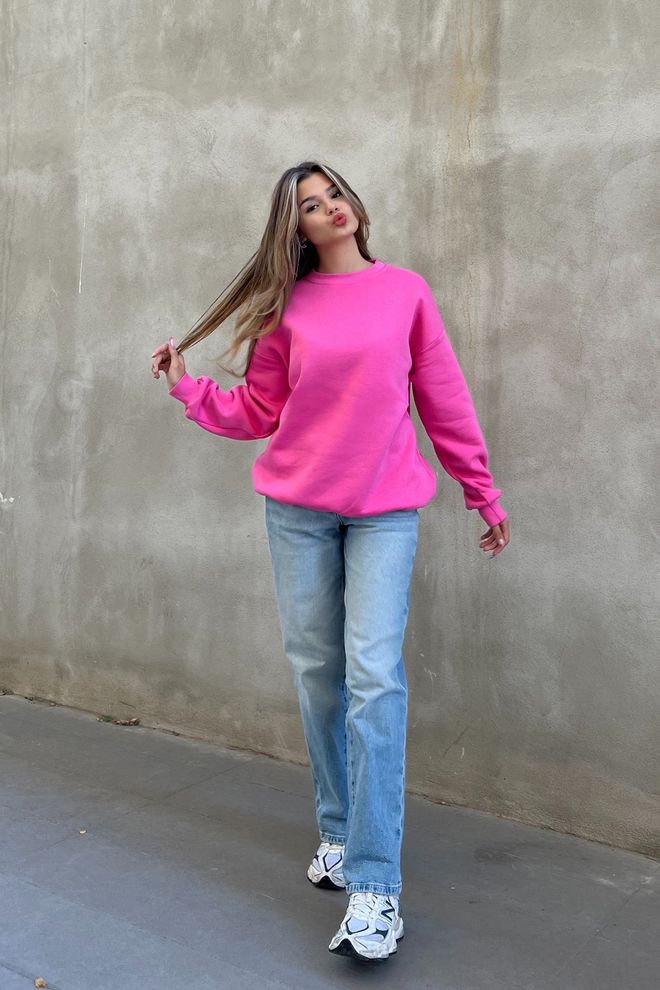 la & vetta Basic Crew Neck Oversize Sweatshirt Pink Wholesale Clothing Sport