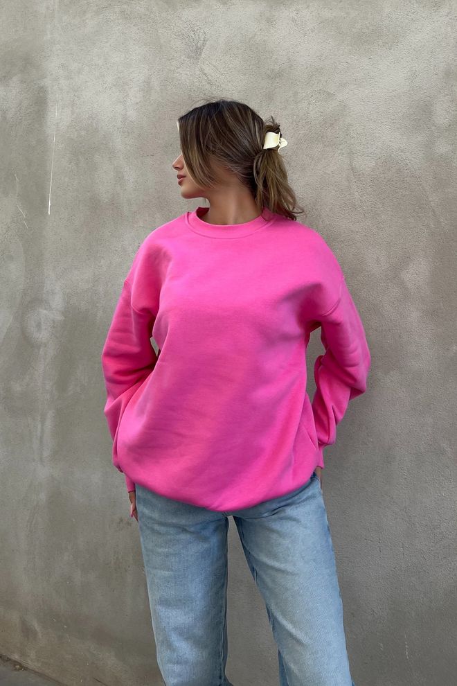 la & vetta Basic Crew Neck Oversize Sweatshirt Pink Wholesale Clothing No Fabric