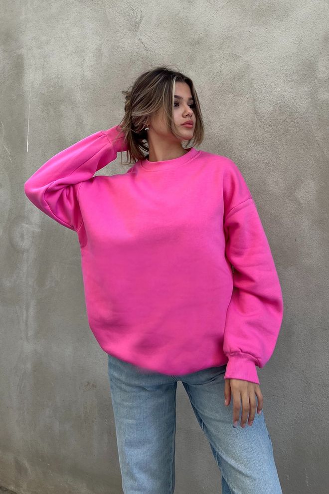 la & vetta Basic Sweatshirt Mit Rundhalsausschnitt – Rosa Großhandelskleidung Lässig