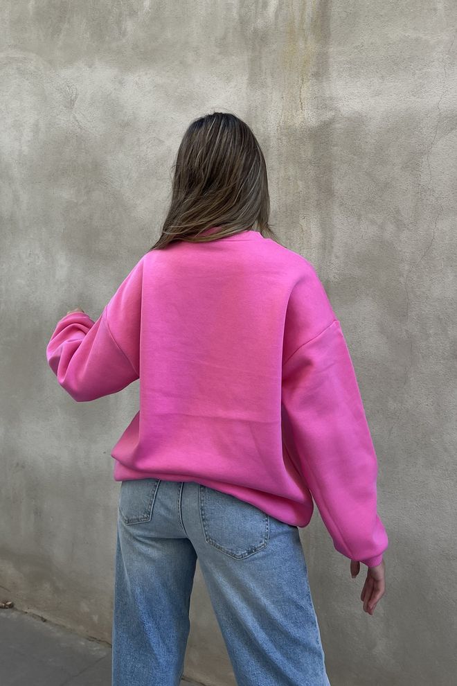 la & vetta Basic Crew Neck Oversize Sweatshirt Pink Wholesale Clothing Lounge