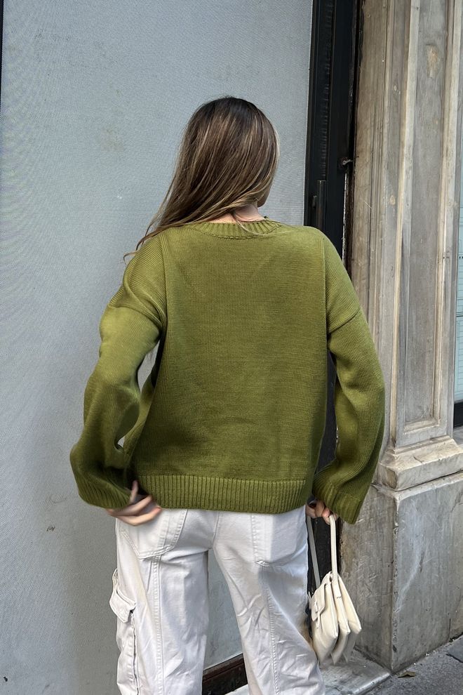 la & vetta Pulover Oversize Tricot Cu Gât Verde Îmbrăcăminte cu ridicata 4