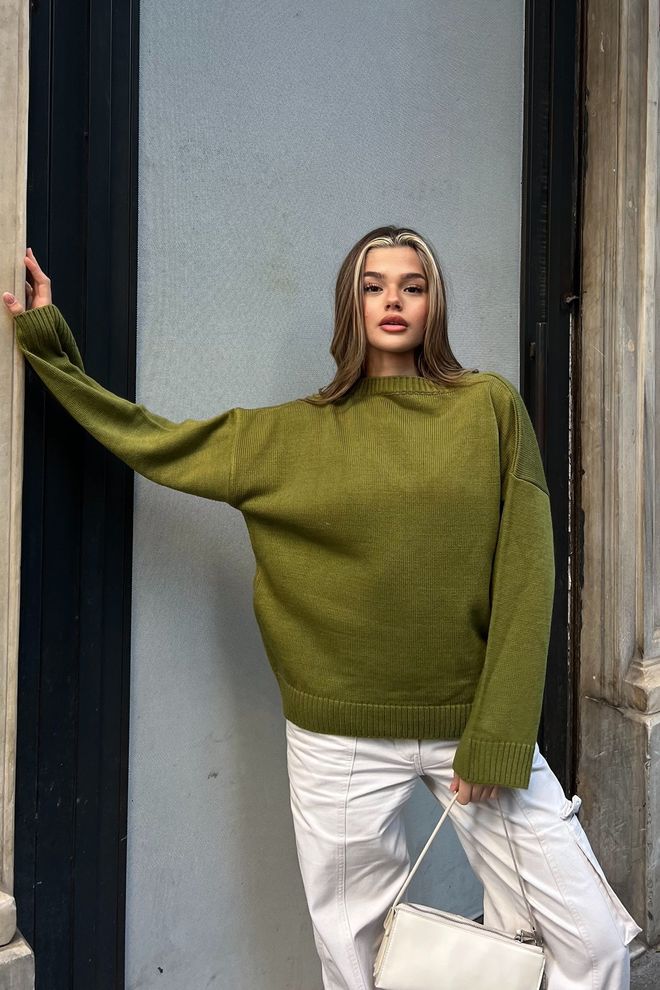 la & vetta Pulover Oversize Tricot Cu Gât Verde Îmbrăcăminte cu ridicata Iarnă
